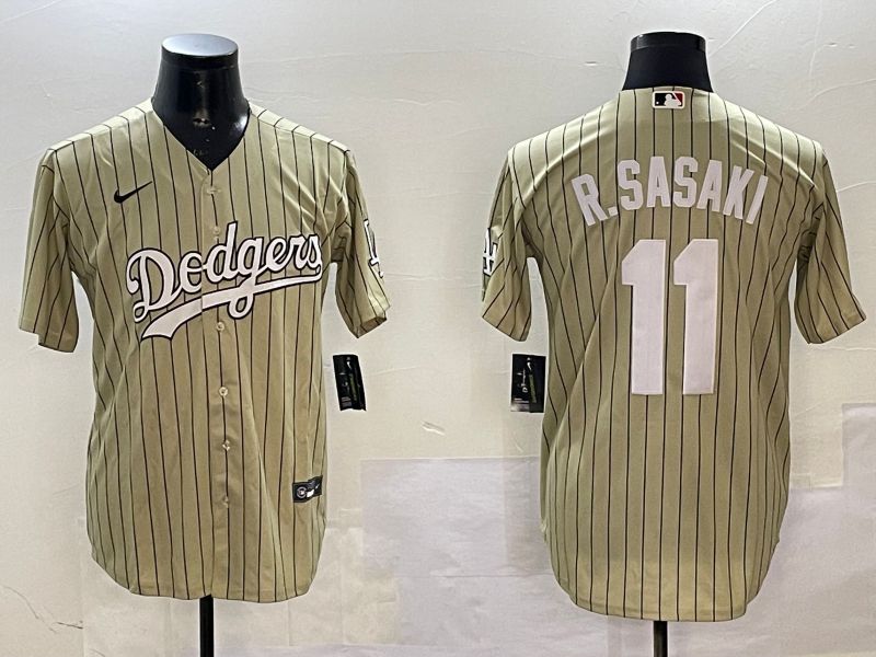 Men Los Angeles Dodgers 11 R.Sasaki Yellow Stripe Fashion Game 2025 Nike MLB Jersey style 1